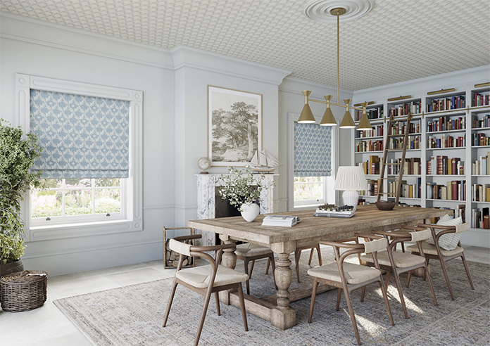 Trellis Prints, Vine and Bloom Raffs Blue - Twist&Fit Roman Blind - Image 6
